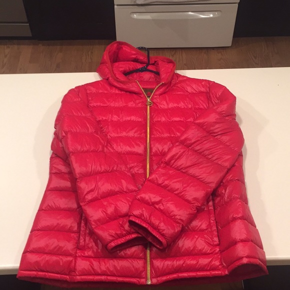 mk red puffer jacket